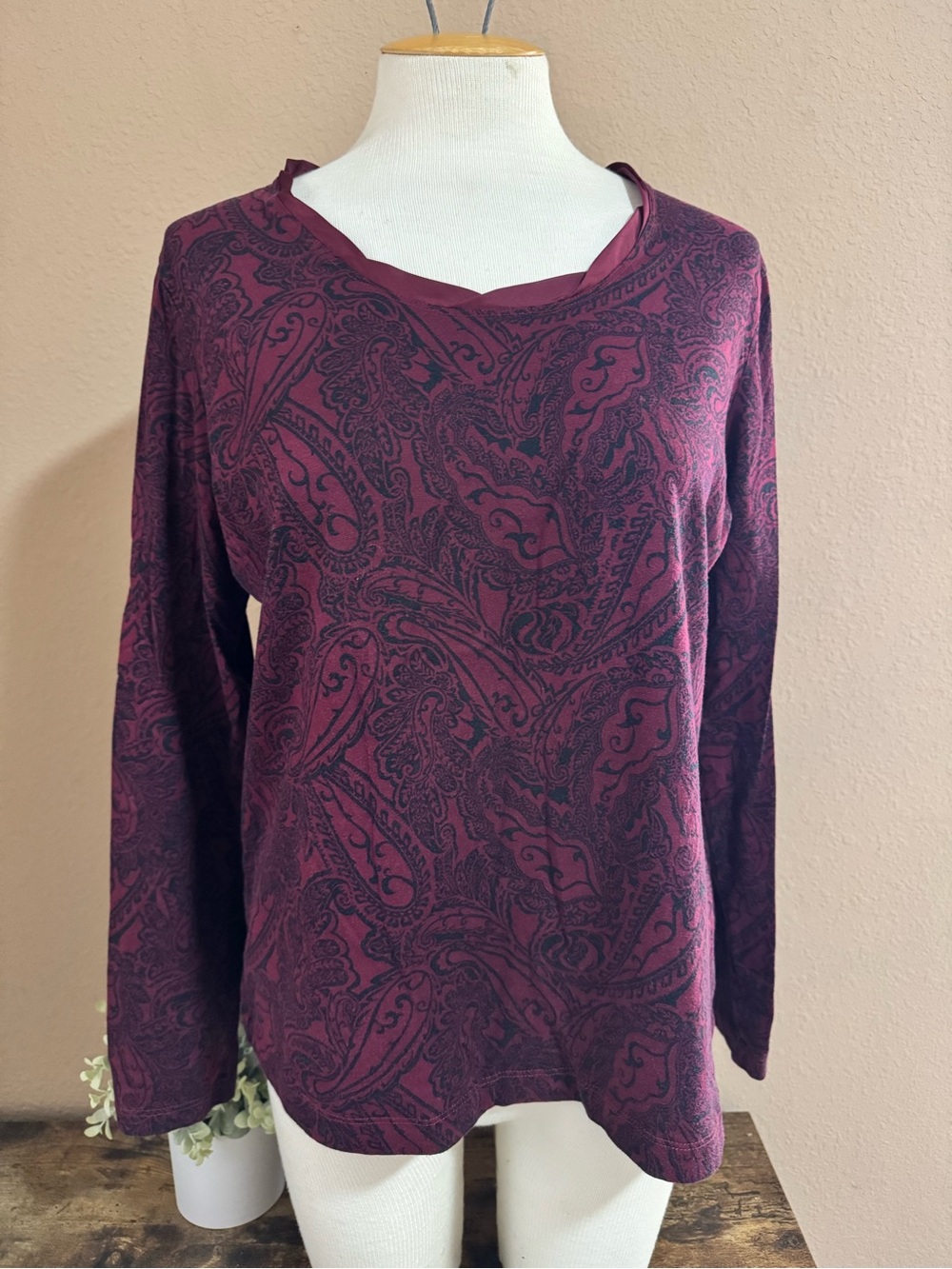 croft & barrow Burgundy Paisley Long Sleeve Tee